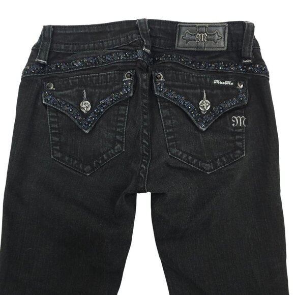 Miss Me Jeans Mid Rise Skinny Black Size 27 Stretch Studs Rhinestones Sequins - Picture 5 of 16